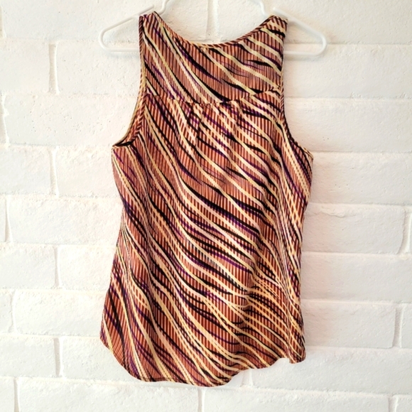 Hinge Women's Medium 100% Silk Sleeveless Blouse with Colorful Stripe Pattern - Picture 3 of 10